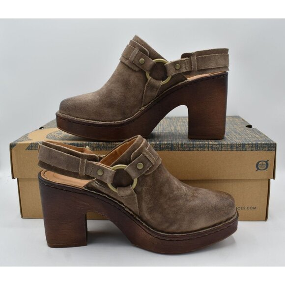 Born Womens Size 9 Hudson Slingback Taupe Distressed Leather Heeled Clogs Shoes - Picture 4 of 11
